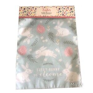 Easter Bunny Table Runner 13x72" Lined Floral Every Bunny Welcome Mainstream
